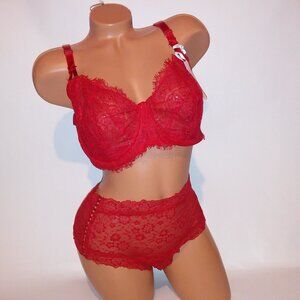 Victoria Secret Bra Set Push Up Without Padding XXL Cheeky Panty Red Lace Dream